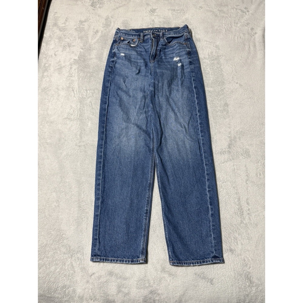 American‎ Eagle Jeans Womens 0 Blue Super High Rise Baggy Straight Denim 25x29